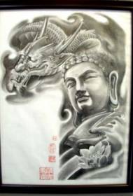 Pusė tatuiruotės modelio: pusė skara drakono drakono galvos Budos statulos lotoso tatuiruotės modelio