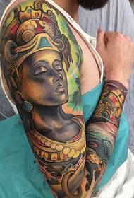 Braccio a fiore, bellissimo Buddha, tatuaggio a colori