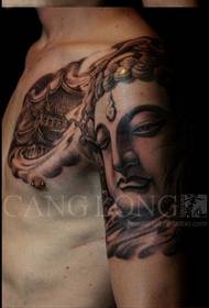 Populiarus kietas pusės lanko Budos galvos palėpės tatuiruotės kūrinys