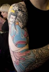 Gėlių rankos spalvos japoniškos geišos visas tatuiruočių raštų rinkinys