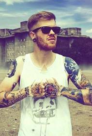 Óculos de sol masculino estrela bonito flor dupla braço tatuagem