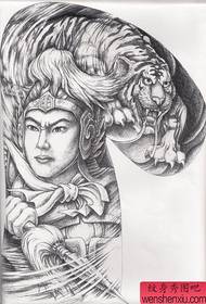Un uomo a cui piace un mezzo busto Changshan Zhao Zilong Zhao Yun tigre testa tatuaggio immagine modello manoscritto