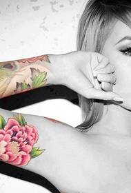 Beauty flower arm peacock feather flower tattoo