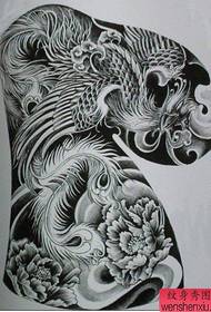 Elemen tato tradisional Cina, semi-naga, Danfeng, Chaoyang, Phoenix, Peony, tato, saran pola manuskrip