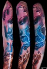 Karya seni tato lengan bunga besar berwarna-warni 3d