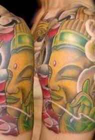 Polotetovací tetování vzor: barevný poloklonění Buddhovy hlavičky olihně tetování vzor