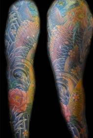 Bloemarmkleur koi vis volledige set tattoo-patronen
