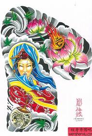 Salah satu tradisi Jepang kuno, indah, cantik, keindahan setengah matang, lotus, Sansekerta, tato daun