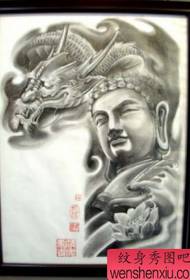 Halvt tatoveringsmønster: et halvt sjal drage dragehode Buddha statue lotus tatoveringsmønster
