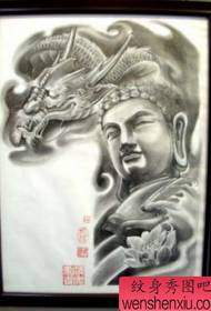 Half a tattoo pattern: half a shawl dragon dragon head Buddha statue lotus tattoo pattern