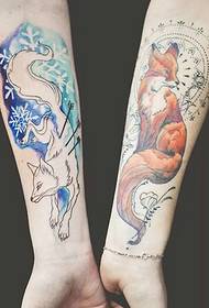Flower arm fox tattoo pattern for couples