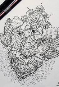European lotus line geometric eye tattoo pattern manuscript