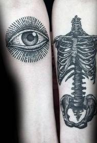 spectacular black pricked eyes and human bone tattoo pattern