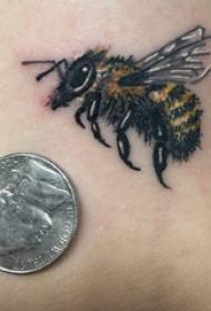 男孩腳畫在簡單的線條上逼真的小動物蜜蜂紋身圖片