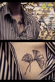 Ewrûpa klavicle line ginkgo pattern tattoo