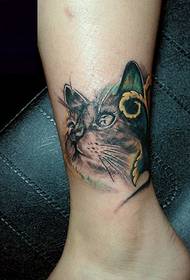 ankle cat head tattoo pattern