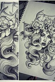 Europeisk jente øye blomst realistisk tatovering manuskript