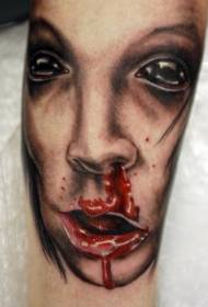 scary woman bleeding portrait tattoo pattern