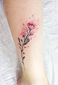 Pėdų mažas šviežios spalvos gėlių tatuiruotės raštas