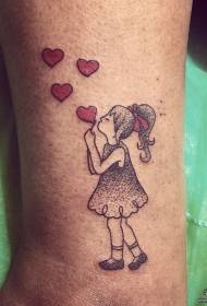 modello del tatuaggio della puntura a forma di cuore personaggio dei cartoni animati della caviglia