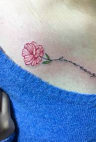 girl clavicle Větev květin a anglické tetování vzor