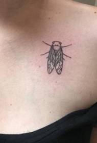 tatuaje chica insecto debajo de la clavícula imagen de tatuaje negro