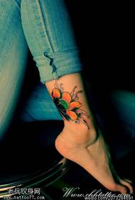 Female Ankle Color Lotus Tattoo Pattern