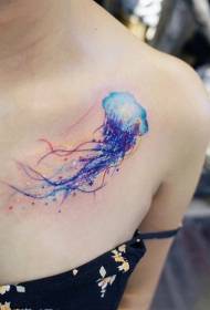 სილამაზის clavicle ფერადი jellyfish tattoo ნიმუში