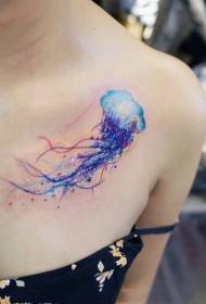 modello di tatuaggio colorato meduse di bellezza clavicola