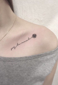 girl clavicle English rose tattoo pattern