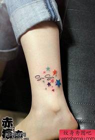 female ankle color five-pointed star tattoo pattern