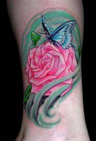 Tatoo-foarstellingsfoto: ankle rose butterfly tatoeëringspatroanfoto