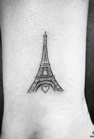 foot small fresh Eiffel Tower heart-shaped tattoo pattern