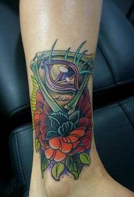 rose triangle eye ankle tattoo pattern