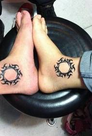 foot Tattoo couple totem sun รูปแบบรอยสัก