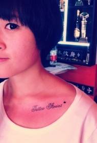 Xiuqi beleza clavícula patrón de tatuaxe fermoso inglés