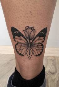 Modello tatuaggio caviglia farfalla e fiore grigio nero