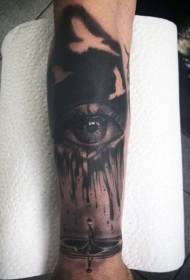 Braccio stile acquerello nero realistico modello di tatuaggio dell'occhio umano