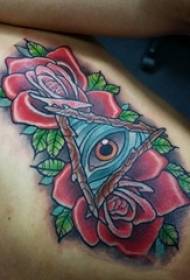 Jungen Seite Taille Gemalte literarische Pflanzenblumen und geometrische Linien Auge Tattoo Bilder