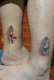 情侶腳踝滑雪肖像畫紋身圖案