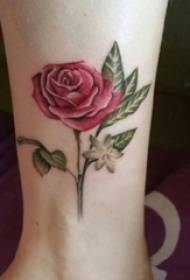 pergelangan kaki gadis-gadis dicat gradien garis-garis sederhana Indah mawar gambar tato