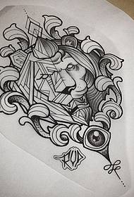école ligne lion œil géométrique tatouage modèle manuscrit