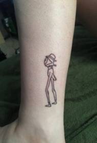 vitello di ragazza del fumetto del tatuaggio sull'immagine nera del tatuaggio dell'occhio del fumetto
