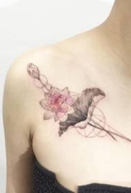 쇄골 아름다운 연꽃 문신 패턴