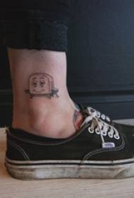 女孩腳踝上黑色灰色點刺簡單線卡通烤箱紋身圖片