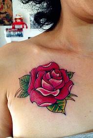 knabinoj clavicle belega ruĝa roza tatuaje ŝablono