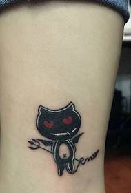 cute mini black cat tattoo pattern at bare feet