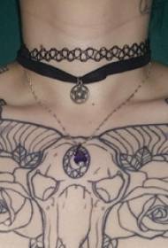 Goat head tattoo Satan girl clavicle on the head of the sheep tattoo picture