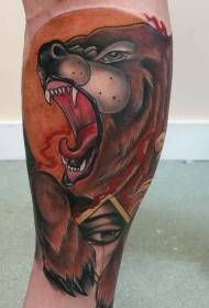 veau old school peint ours avec motif tatouage soleil et oeil