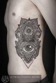 zwart grijs vanille bloem en oog kant rib tattoo patroon
